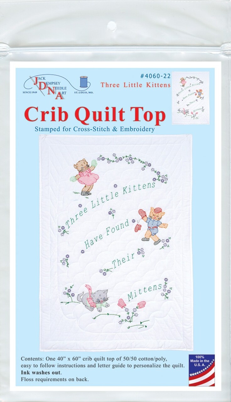 Jack Dempsey Stamped White Quilt Crib Top 40"X60"-Three Little Kittens